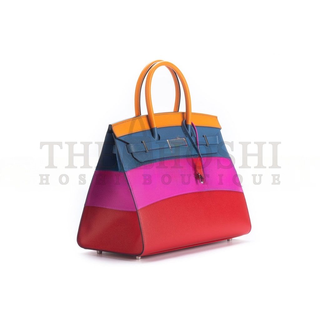 H**me5 BIRKIN 35 EPSOM LEATHER RAINBOW BAG SILVER BUCKLE H028326CK02 (35*28*18cm) Master Quality